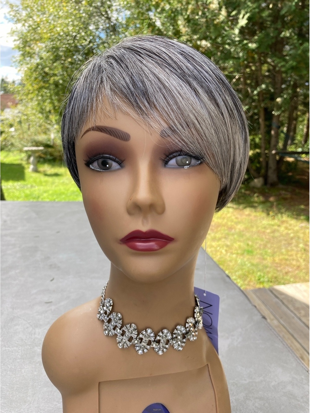 LUXHAIR NOW Sleek Angle 1109 Wig GREY2 Black Gray Short Pixie Adjustable